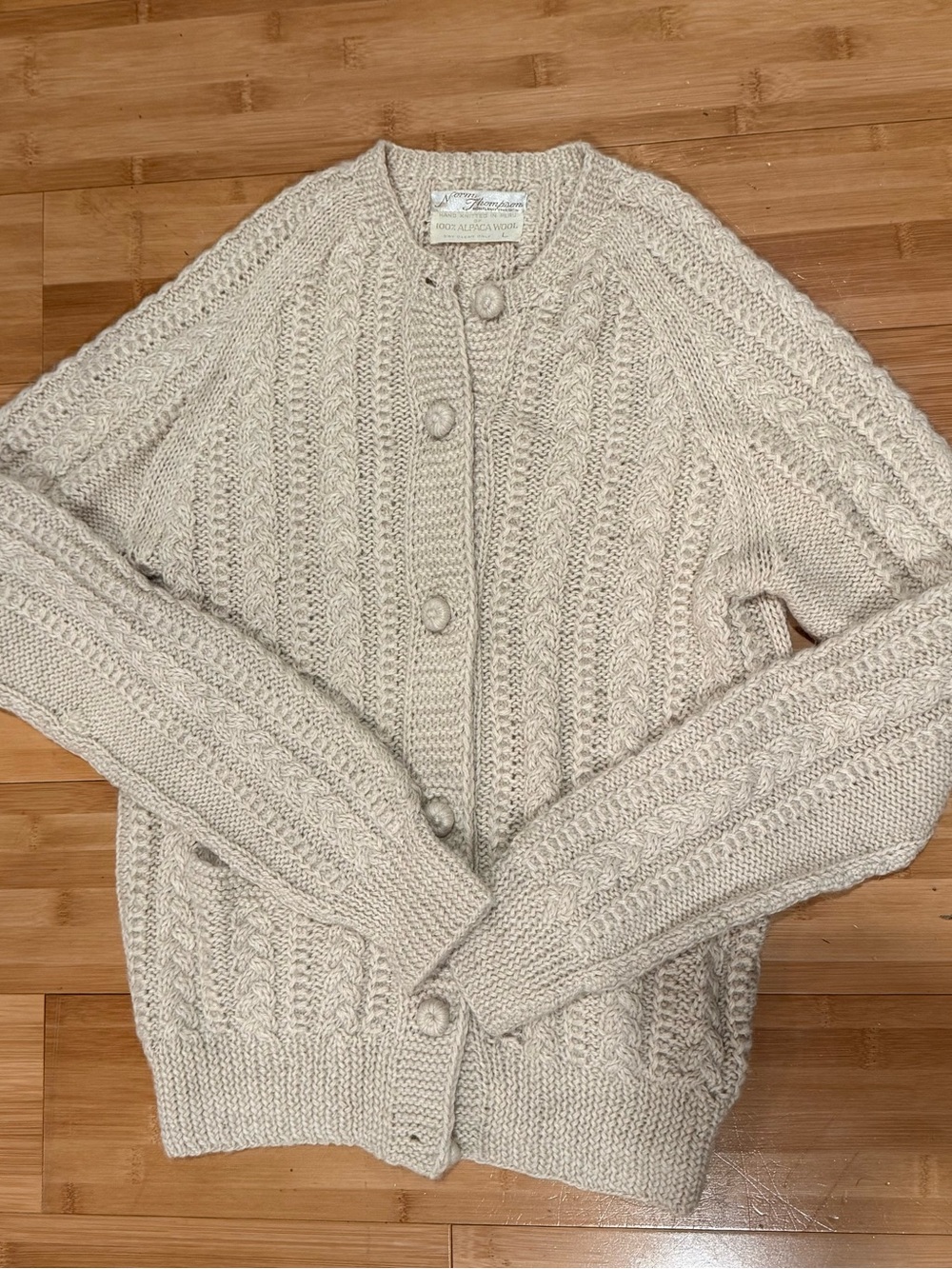 Norm Thompson 100% Alpaca Wool Cream Cable Cardigan Sweater Size L